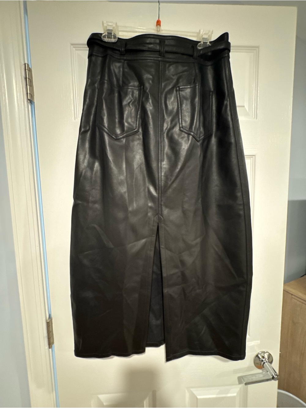Pilcro Black Faux Leather Maxi Skirt with Belted Waist - Picture 4 of 12